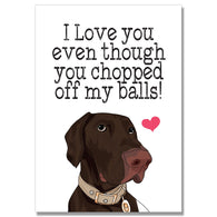 Chopped Off My Balls Dog Card